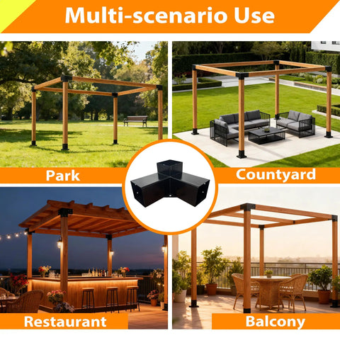 Heavy Duty Iron Pergola Bracket Kit For 4x4 Lumber Three Way Brackets With Metal Base And Screws Included For Pergolas Gazebos Built For Long Lasting Outdoor Use And Fast Easy Install