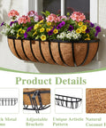 36 Inch Railing Planter Window Box For Deck And Balcony With Coco Liner And Metal Wall Mount Two Pack Outdoor Flower Troughs For Fence Porch Patio And Garden Easy Mount For Herbs And Flowers with colorful flowers