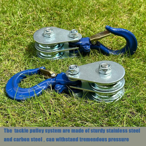 1 Ton Double Pulley Snatch Block With Hook Heavy Duty Wire Rope Lifting Pulley For Traction Trucks And Trolleys Safe Anti Disengagement Design Galvanized Steel Construction Bearings Built In, dual hook pulleys on grass