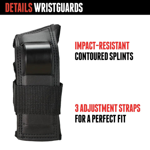 All In One Saver Series Pad Set with Kneesavers Elbowsavers and Wristsavers impact-resistant wrist guard with three straps.