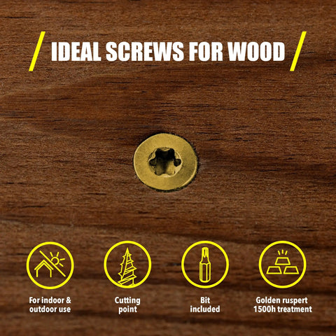 Hella Durable Wood Screws 10 X 3 Inch Self Drilling Deck Fasteners 200 Pack Rust Resistant shown embedded in wood