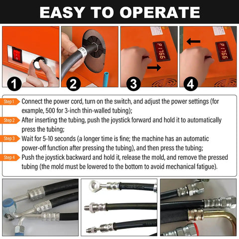 Heavy Duty Electric Hydraulic Hose Crimper For Auto And AC Lines 1200 Watt 110 Volt Slick Crippling Machine operation steps with tubing.