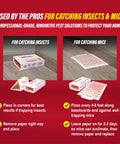Heavy Duty Glue Traps 60 Pack Extra Sticky XL Pest Boards For Mice And Insects in use on floors catching insects and mice.