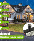 Rainy evening showing house with lit outdoor lanterns, 105V To 130V AC Photocell Light Sensor for outdoor lighting featured inset.