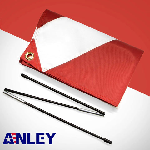 Folded Diver Down Warning Flag With Removable Stiffening Pole 20 By 24 Inch Red And White Diving Flag set.
