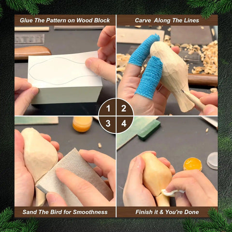 Beginner Friendly Wood Carving Kit For Adults And Kids 13 Piece Whittling Tools Bird Carving Set with Safe Wood Carving Knife steps