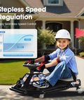 Kid riding Electric Drifting Go Kart For Kids 3 Plus, 24V Powered Ride On Drift Racer With 360 Degree Spin, Black