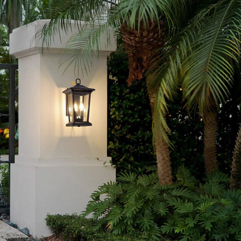Two Light Outdoor Wall Sconce In Matte Black And Gold Finish With Clear Glass Weather Resistant Aluminum Exterior Lantern