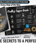 Printed guides and warranty card for Ultra Fast Handheld Milk Frother Wand With Duracell Batteries For Rich Coffee Foam In Seconds.