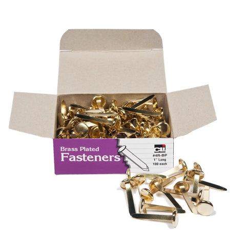 Box of Brass Plated Round Head Fasteners with 1 Inch Shank and 10 Mm Head, 100 Pack, Rigid Shanks, Sharp Points for Easy Penetration
