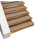 Set Of 15 Skid Resistant Carpet Stair Treads Black Ripple 8 Inches By 30 Inches No Slip Rubber Backing on wooden stairs