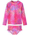 Girls 2 Piece Long Sleeve Rash Guard Swimsuit Set With UPF 50 Plus Sun Protection Quick Dry Fabric And Four Way Stretch For Toddlers