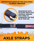 Beefed Up Axle Tie Down Straps Set, 4 Piece Kit With 2 X 38 Inch Heavy Duty Straps, Carbon Steel D Rings, Reinforced Stitching