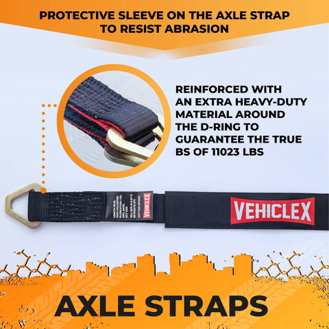 Beefed Up Axle Tie Down Straps Set, 4 Piece Kit With 2 X 38 Inch Heavy Duty Straps, Carbon Steel D Rings, Reinforced Stitching