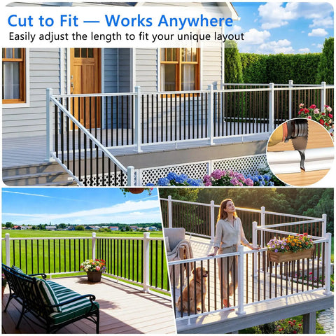 2 Pack Modular Aluminum Porch And Deck Railing Kit For Stairs 6 Ft Long By 3 Ft High DIY Friendly Easy Install AAMA 2604 Textured Powder Coat Finish Outdoor Steps Porches And Patios Black And White