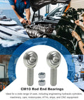 Two Pack Five Eighths Inch Heim Joint CM10 Rod End Bearings Set, Five Eighths Inch Right Hand Male Thread 18 TPI, Includes Jam Nuts, Heavy Duty Linkage For Machinery And Automation, Smooth Motion And Easy Install, CM10 rod ends with jam nuts
