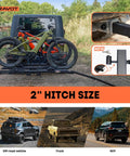 Beefy Ebike Rack With Ramp for 2 Inch Hitch, 300 Lb Capacity, Fits Bikes Up To 5 Inch Wide And 52 Inch Wheelbase, Stable V Shaped Design, Easy Load And Safe Transport on SUV