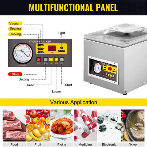 Heavy Duty Automatic Chamber Vacuum Sealer For Food Packaging And Sous Vide Cooking With Digital Display, multifunctional control panel.