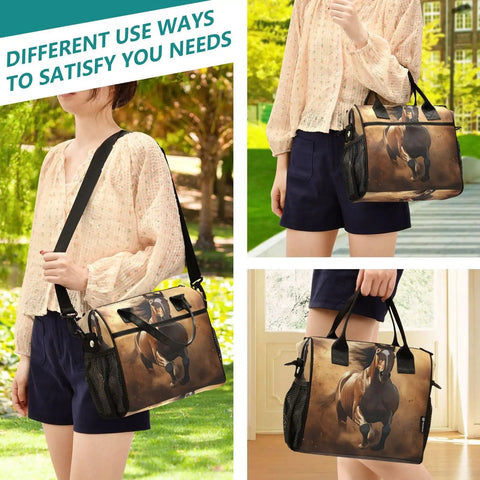 Large Soft Cooler Tote Bag for Beach and Camping Insulated Lunch Box Keeps Food Cold or Warm with Horse Print Design