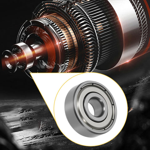 Close-up of a carbon steel ball bearing from the 120pcs assortment kit, displayed with application in machinery.