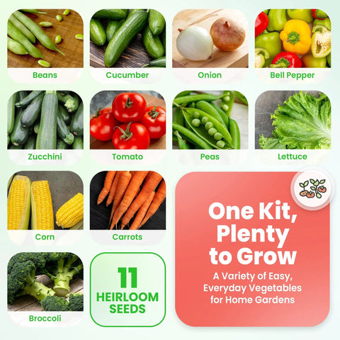 11 Heirloom Vegetable And Fruit Seeds Pack For Home Garden, Non GMO Open Pollinated Variety Bundle, Winter Garden Ready Mix