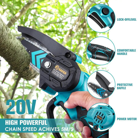 Mini Cordless Chainsaw Portable Electric Handheld Pruning Saw For Tree Branches Yard And Garden Tasks Lightweight Easy Start No Mess