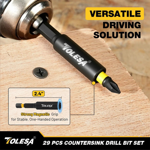 Pro Countersink Drill Bit Set For Fine Woodwork includes a strong magnetic grip 2.4-inch extension bit for stable operation.