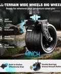 Close-up of a 4-inch all-terrain wheel for Heavy Duty 48 Inch XL Collapsible Wagon Cart With All Terrain Wheels And 560 Lb Capacity