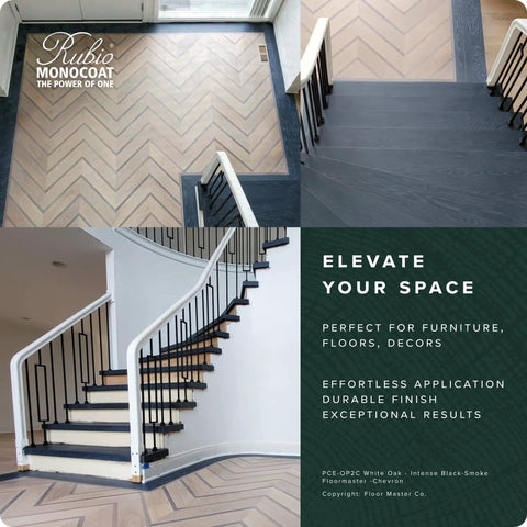 Stairs and floor treated with One Coat Chocolate Wood Stain And Finish Oil Plus 2C For Indoor Use, showcasing elegant finish.