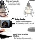 Black Edison Farmhouse Desk Lamp with metal cage shade, stepless dimmer, and non-slip base feature
