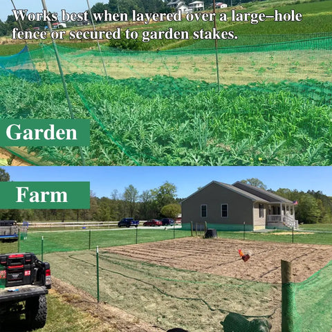 Temporary Garden Fence 4x100 Feet With 50 Zip Ties Heavy Duty Plastic Snow Fence Yard Barrier installed in garden and farm.