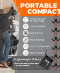 Person installing multipurpose portable hanging rack for hockey gear, showcasing its six adjustable hooks and over-the-door design.