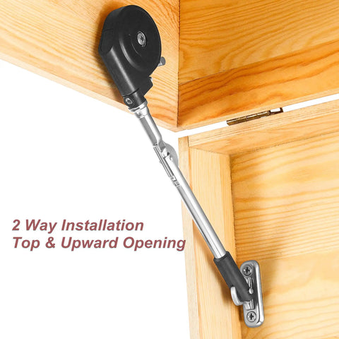105 Degree Lid Stay With Soft Close Hydraulic Dampening For Toy Box And Upward Top Opening Flap Door installed on wooden box