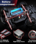 Interior view of Hyper Go H16MT 1/16 4x4 Brushless RC Truck with updated ESC showing battery placement and components.
