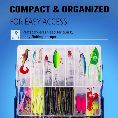 All In One 448 Piece Fishing Lures Kit With Large Three Layer Tackle Box Set including organized lures and accessories