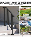 Heavy Duty Carbon Steel Outdoor Stair Handrail Kit Featuring Classic Retro Arch Design on a porch with steps.