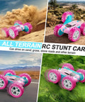Pink Remote Control Car For Girls, 2.4GHz Dual Sided Stunt RC Car With 360 Degree Rotating Wheels And Headlights off-road driving