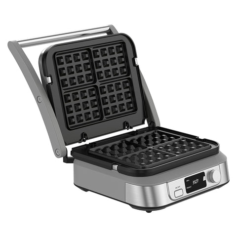 Heavy Duty Replacement Waffle Plates Compatible With Standard Contact Grills Featuring A Legit Nonstick Surface in open grill.