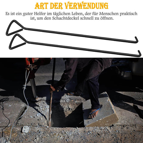 Two Piece 80 Centimeters Manhole Hook Lifter Set Heavy Duty Lifting Hooks For Manhole Covers And Storm Drains in use outdoors