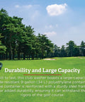 Golf course with text promoting Pro Grade Golf Club Washer For Woods And Irons High Capacity No Splash Cleaner description