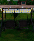 LED Lighted Patio Swing Canopy Replacement Top Waterproof 2-3 Seat Shade Awning Cover For Garden Outdoor Brown 76.8 By 48.4 Inch Weatherproof Durable Fabric With Night Lighting Ambiance on swing.