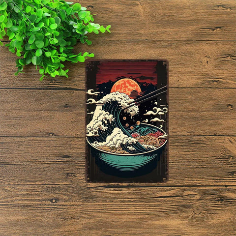 Ramen Bowl Sunset Wave Metal Tin Sign Wall Art 8x12 Inch Rustic Vintage Poster Durable Aluminum Decor for Kitchen Tabletop