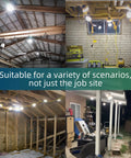 Ultra Bright 40W LED Construction String Light With 5000 Lumens Per Head, 50 Feet Run, used in various indoor and outdoor settings