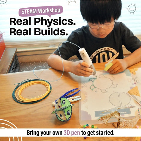 Balancing Bird And 4-In-1 Space Mobile STEM Kit For 3D Pens, child using 3D pen on table