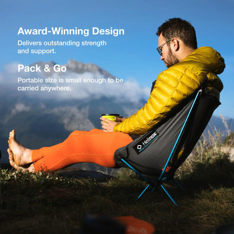 Man sitting on Ultralight Backpacking Camp Chair That Packs Smaller Than a Water Bottle, Weighs Just 1.1 Lbs, Durable DAC Aluminum Folding Frame