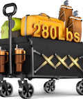 Foldable Wagon Cart With Wheels Grab And Go Lightweight 11 Lb Portable Collapsible Wagon 280 Lb Capacity loaded with luggage.