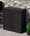 Outdoor Storage Cabinet With Shelf Waterproof Resin Shed For Patio And Garden, 60 Gallon Capacity, 34.3L By 15W By 36.2H, Black