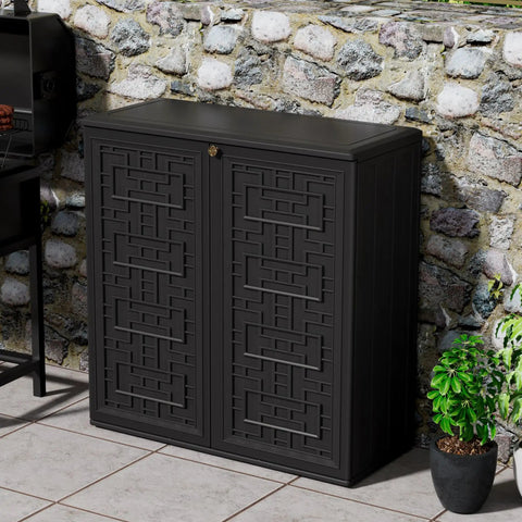 Outdoor Storage Cabinet With Shelf Waterproof Resin Shed For Patio And Garden, 60 Gallon Capacity, 34.3L By 15W By 36.2H, Black