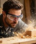 Anti Fog Scratch Resistant Safety Goggles With UV400 Lens Coating And HD Optics deliver pristine sight for daily grind, worn during woodwork.