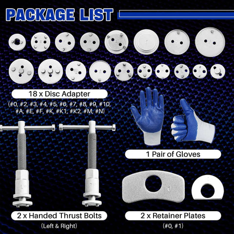 Heavy Duty 24 Piece Disc Brake Caliper Tool Set With Caliper Compressor And Wind Back Tool For Pad Replacement Brake Spreading Tools Must Have Carbon Steel Construction With Rust Proof Finish Blue